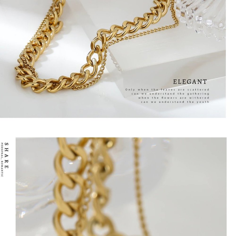 New 18K Gold Plated Link Chain Double Layer Necklace 9c - Picture 6 of 8